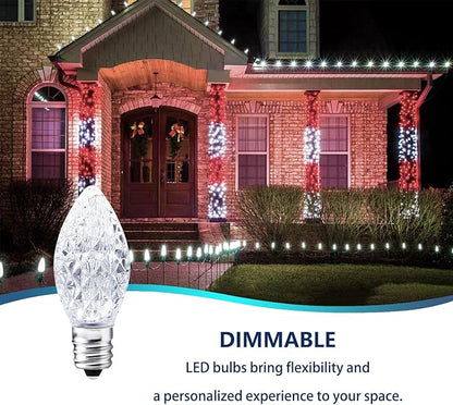 25 Pack C7 LED Replacement Bulbs- Cool White Bulbs Dimmable for Christmas Outdoor Indoor String Lights, IP65 Waterproof White LED Night Light Bulbs, 0.72 Watts, C7/E12 Candelabra Base
