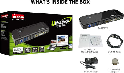 Diamond Multimedia Dual Video Output, USB 3.0/2.0 Universal Docking Station with Gigabit Ethernet, HDMI, DVI, Audio for Windows 11, MacOS and Android 5.0+. Display Link Certified DL-3900 Chip