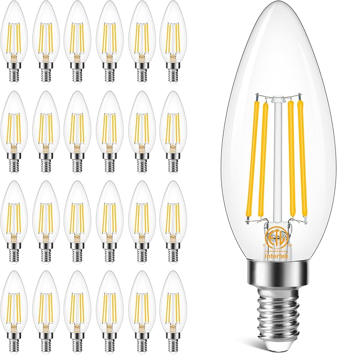Cotanic E12 LED Bulb Dimmable 3000K Soft White, LED Candelabra Bulbs 60Watt Equivalent, Small Base Type B Light Bulbs, Candle Shape Chandelier Light Bulbs Clear Glass, 600LM, 24 Pack