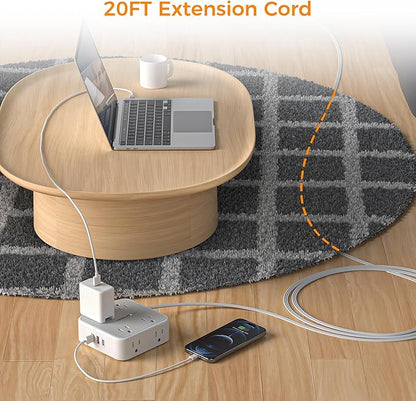TESSAN Surge Protector Power Strip, 20 Ft Flat Plug Extension Cord with 3 USB (1 USB C) 8 Outlets, 1250W, 900J Protection, 3 Sided Outlet Extender with Power Switch for Office, Dorm Room, Grey