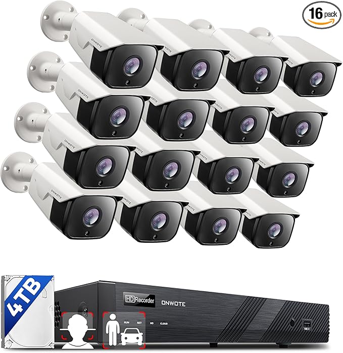 ONWOTE Face Recognition & AcuSearch, 16 Channel 6K 12MP NVR PoE Security Camera System, 16x 6MP 122° Outdoor Audio IP Cameras, AI Detect, 16CH Business NVR 4TB, Total 1280ft Cables, Commercial CCTV