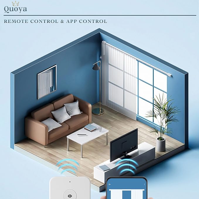 Quoya Smart Electric Curtain Track AT5810【Up to 3m(118in) - Motorised and Adjustable 】, with Automated Rail Motor with App, Voice, Remote Control, Compatible with Alexa, Google and Siri