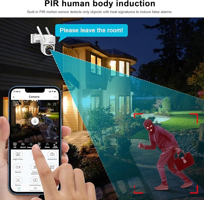 EVERSECU 2K Outdoor-Solar Security Camera Wireless with PTZ 360° View, Smart Siren, Spotlights, Color Night Vision, AI Human Detection, 2-Way Talk, Compatible with Alexa, Cloud/SD Card Storage(4pack)