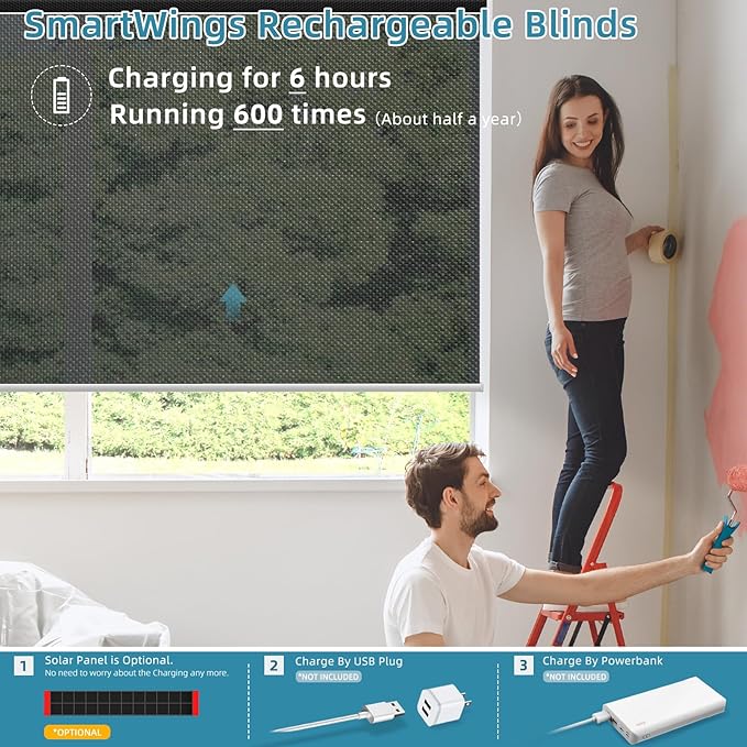 SmartWings Motorized Smart Roller Shades in Light Filtering, Electric Blinds with Remote for Windows Compatible with Alexa/Google Home/Homekit, Customized, 5% Openness Aventus Black