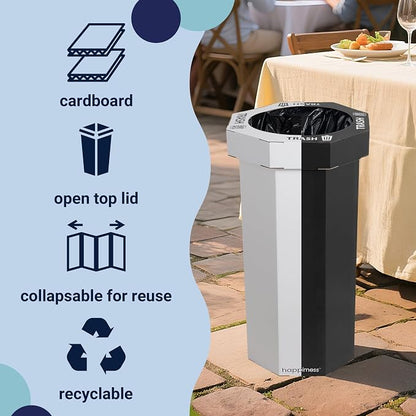 happimess Fleur 25 Gal Trash Can Bin, Charcoal Black/Cotton White, Set of 2