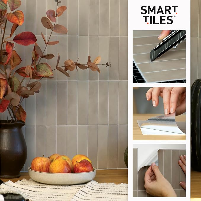 Smart Tiles Peel and Stick backsplash, Subway Jade Green, 11.55"x8.38" | Pack of 5 (2.8 sq ft), Glossy, Heat/Moisture Resistant, Low VOC, Kitchen/Bathroom, Renter Friendly, Made in Canada