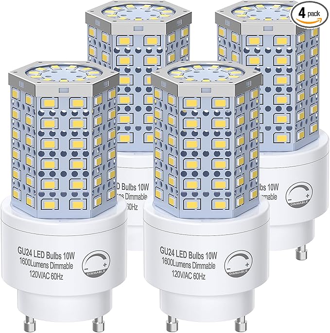 BMXKPO GU24 LED Light Bulb Dimmable 10W,4000K,1600 Lumens(100W Equivalent),Replace CFL Twist-in 2 Prong Light Bulb (4-Pack)