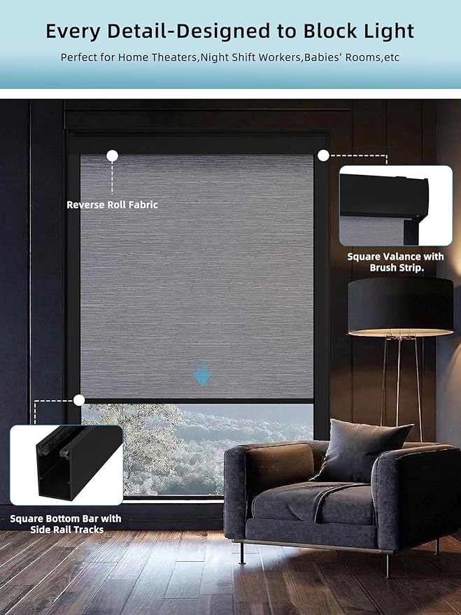 SmartWings Motorized Roller Shades Work with HomeKit, 100% Blackout Window Shades, Cordless Wireless Remote Control Roller Blinds for Smart Home and Office, Essential Grey, Customized Size