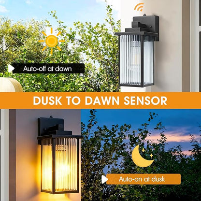 13 Inch Matte Black Outdoor Wall Light, Dusk to Dawn Waterproof Exterior Light Fixture for Porch, Front Door or Garage