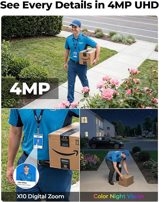 4MP Outdoor Security Cameras Solar Powered 360°PTZ, No Subscription, Local Storage, Color Night Vision, 5G & 2.4G WiFi Wireless Camera System for Home Exterior, IP66