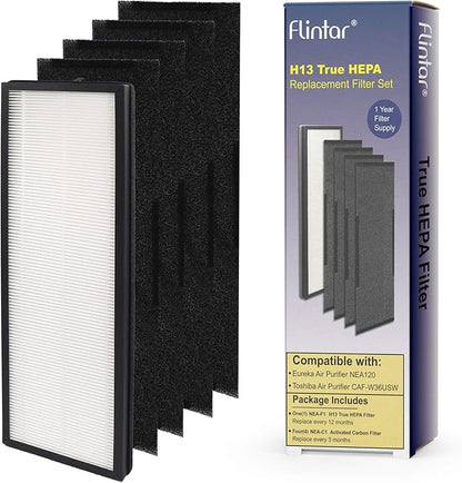 NEA120 Replacement Filter, Compatible with Eureka NEA120 and Toshiba Smart WiFi Air Purifier, H13 Grade Air Filter (NEA-F1) and 4 Activated Carbon Filters (NEA-C1)
