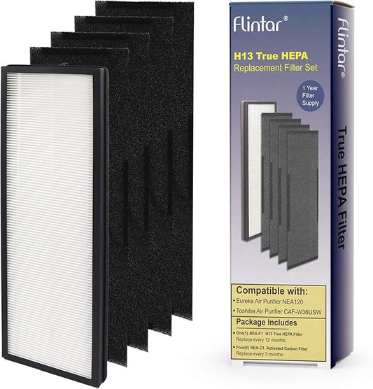 NEA120 Replacement Filter, Compatible with Eureka NEA120 and Toshiba Smart WiFi Air Purifier, H13 Grade Air Filter (NEA-F1) and 4 Activated Carbon Filters (NEA-C1)