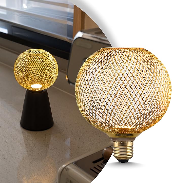 Unique Decorative LED Light Bulb, Fanvy Golden Metal Cage Edison Light, 40W Equivalent,125mm Bulb for Indoor Decor Floor lamp & Table lamp, 3.5W Cozy White 2200K Dimmable,MINI Bulb Series