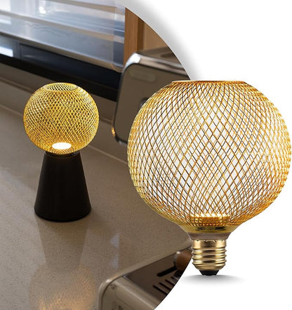 Unique Decorative LED Light Bulb, Fanvy Golden Metal Cage Edison Light, 40W Equivalent,125mm Bulb for Indoor Decor Floor lamp & Table lamp, 3.5W Cozy White 2200K Dimmable,MINI Bulb Series