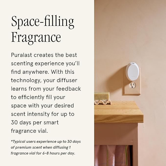 Pura Mini Smart Fragrance Diffuser for Small Spaces Adjustable Smart Home Device with LED Light & Automatic Vial Detection - Includes 1 Scent Refill - Lemon