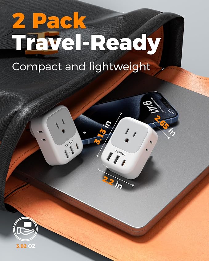 TESSAN Israel Adapter Plug, 2 Pack, Type H Travel Adaptor