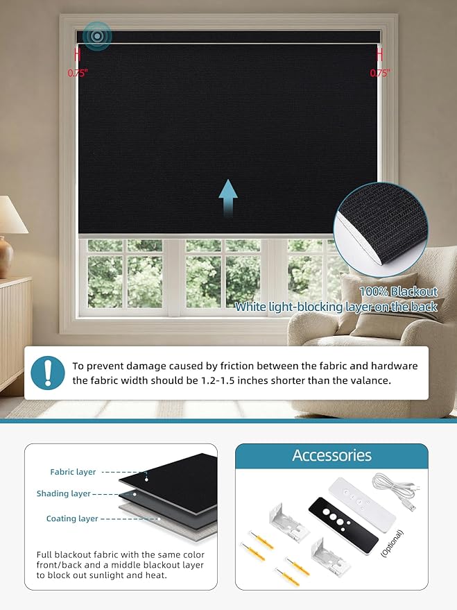 SmartWings Motorized Smart Blinds with Remote, Custom Automatic 100% Blackout Roller Shade Compatible with Alexa/Homekit/Google, Electric Smart Blinds for Indoor Windows, Eclipse Black