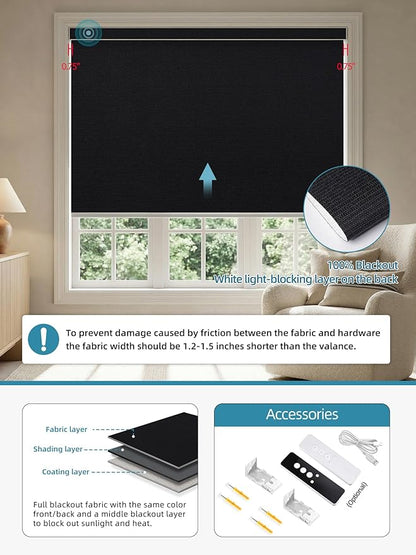 SmartWings Motorized Smart Blinds with Remote, Custom Automatic 100% Blackout Roller Shade Compatible with Alexa/Homekit/Google, Electric Smart Blinds for Indoor Windows, Eclipse Black