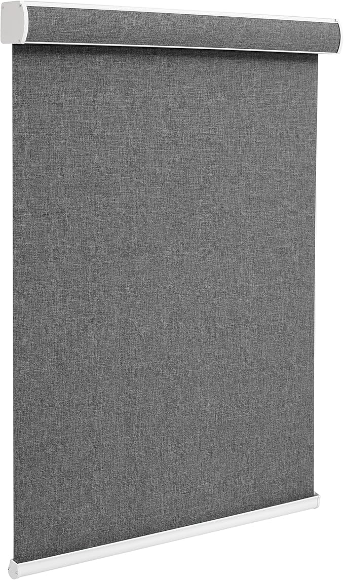 Changshade Custom Size Cordless Roller Shades with Valance, Blackout Roller Shades for Windows Roll-up Fabric Blinds with Thermal Insulated for French Door, Easy Installation Deep Grey