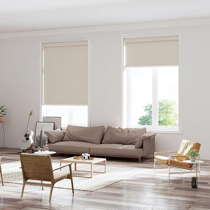 Changshade Custom Size Cordless Roller Shades with Valance, Blackout Roller Shades for Windows Roll-up Fabric Blinds with Thermal Insulated for French Door, Easy Installation Yellowish Beige