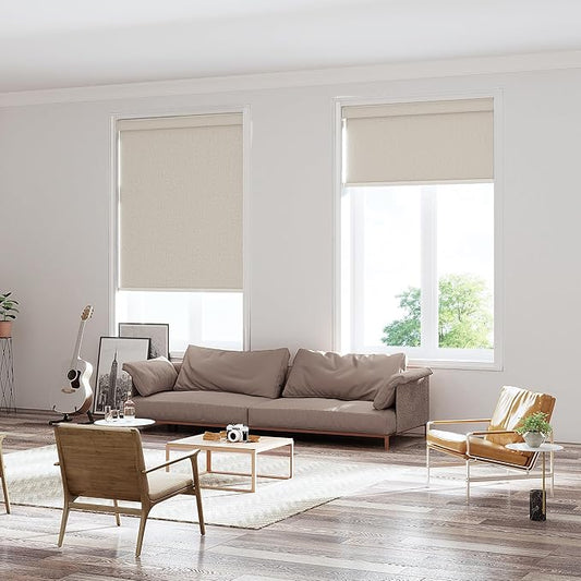 Changshade Custom Size Cordless Roller Shades with Valance, Blackout Roller Shades for Windows Roll-up Fabric Blinds with Thermal Insulated for French Door, Easy Installation Yellowish Beige