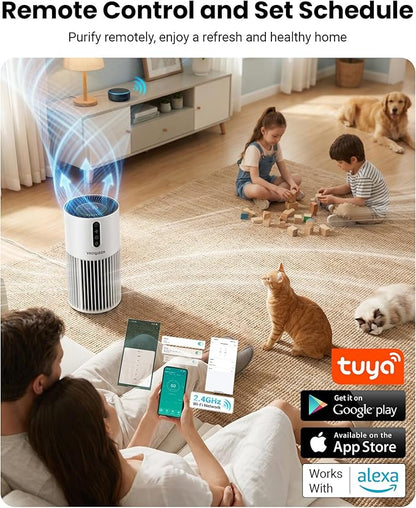 Smart Air Purifiers for Bedroom Home Pets, Timer and Alexa Control, Cover 1800 Ft² with PM2.5 Monitor, WiFi HEPA Air Purifier with Sleep Mode, Washable Filter Air Cleaner for Odors Smoke Dust