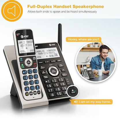AT&T BL3107-3 DECT 6.0 3-Handset Cordless Phone, Titanium Black | Bluetooth Connect to Cell, Smart Call Blocker, Digital Answering System, Extended Range, Big Buttons