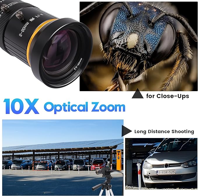 SVPRO 4K 60fps HDMI Camera USB3.0 Streaming Webcam with 5-50mm Manual Telephoto Lens 10X Optical Zoom H.264 Industrial Microscope Close-Ups Camera,USB and HDMI Dual Ouput