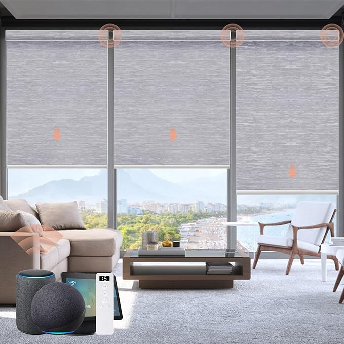 Motorized Blinds Roller Shade with Remote: Canisteo Automatic Smart Blind for Windows 100% Blackout, Electric Blinds Compatible with Alexa/Google Home/Apple Homekit, Customized Size, Pure Grey