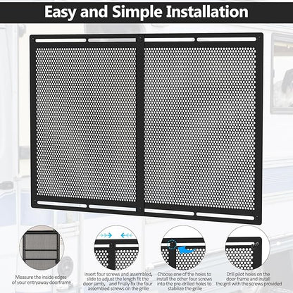 RV Entry Screen Door Grille,Upgraded Adjustable 16-32 in Width, 21.25 in Height, Metal Entry Screen Door Protector,Camper Screen Door Grill,RV Door Defender