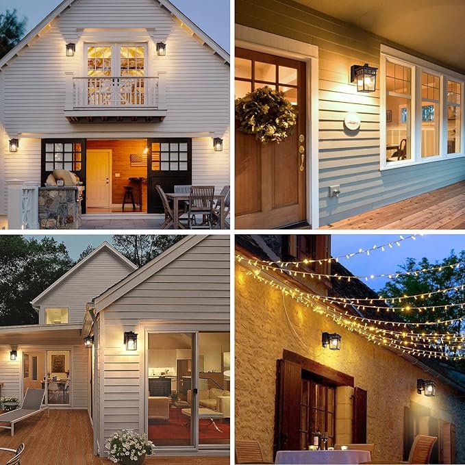 Dusk to Dawn Outdoor Wall Lighting with Outlet,Porch Light with GFCI Outlet Built in,Anti-Rust Alunmium Wall Lantern with Clear Glass Shade,Outdoor Light for House Garage, Bulb Included(Brown)