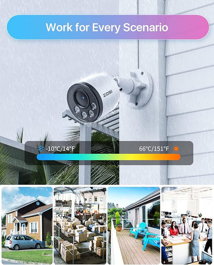 ZOSI 4PK 4MP Add-on Camera with Ethernet Cables,Outdoor PoE IP Bullet Security Camera with Audio,Night Vision,Smart Human Detection,IP66 Weatherproof,Remote Access,Only Work PoE NVR System