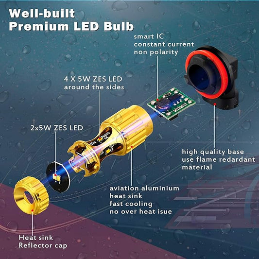 Alla Lighting 899 880 LED Fog Lights Bulbs 3000lm Extreme Super Bright 12V 892 886 PG13 Replacement