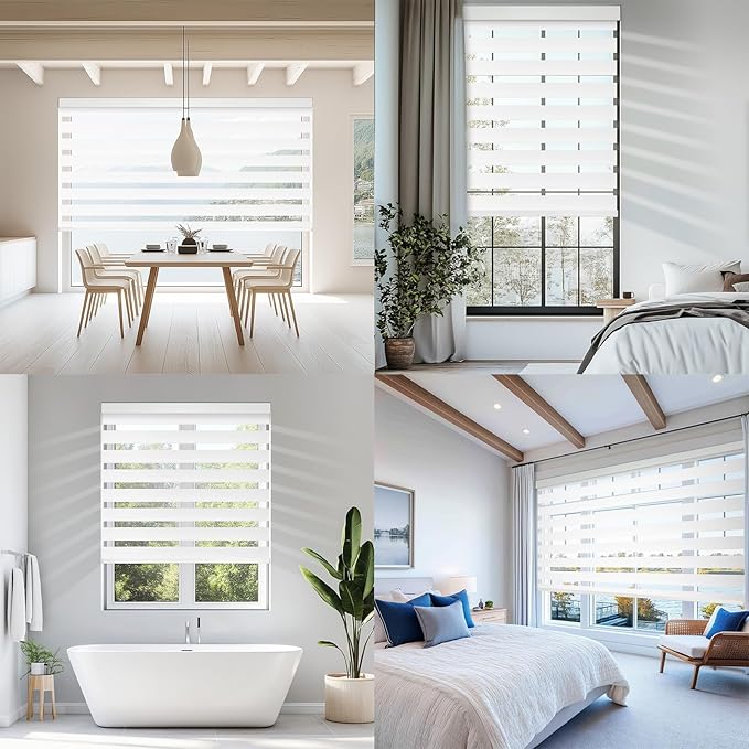 Motorized Zebra Blinds for Windows Cordless Electric Curtains with Remote Control Blackout Shades Custom Smart Blinds Compatible with Alexa Google Home(Blackout White,W45 X 72in)
