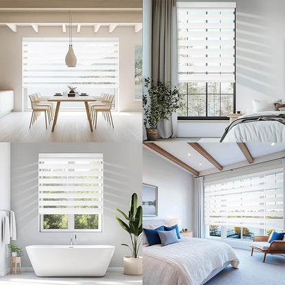 Motorized Zebra Blinds for Windows Cordless Electric Curtains with Remote Control Blackout Shades Custom Smart Blinds Compatible with Alexa Google Home(Blackout White,W46 X 72in)