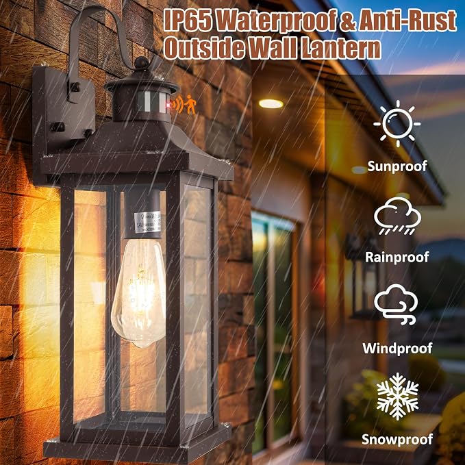 18 Inch Oil Rubbed Bronze Motion Sensor Outdoor Wall Lantern