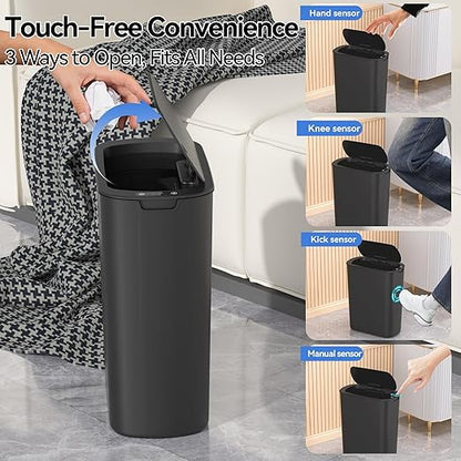 FRESHLIX 5 Gallon Bathroom Automatic Trash Can with Lid, Motion Sensor Touchless Trash Bin,Smart Electric Slim Waterproof Garbage Bin for Toilet, Office, Kitchen, Bedroom, Living Room (Black)