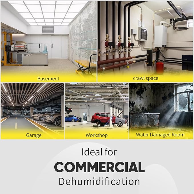190PPD Commercial Dehumidifier with Pump for Basement-6000Sq.Ft. Warehouse, Large Space Crawl Space Dehumidifier for Efficient Water Damage Restoration-Auto Defrost, Memory Starting, Yelow