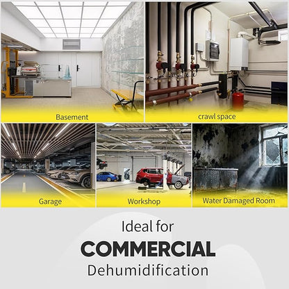 190PPD Commercial Dehumidifier with Pump for Basement-6000Sq.Ft. Warehouse, Large Space Crawl Space Dehumidifier for Efficient Water Damage Restoration-Auto Defrost, Memory Starting, Yelow