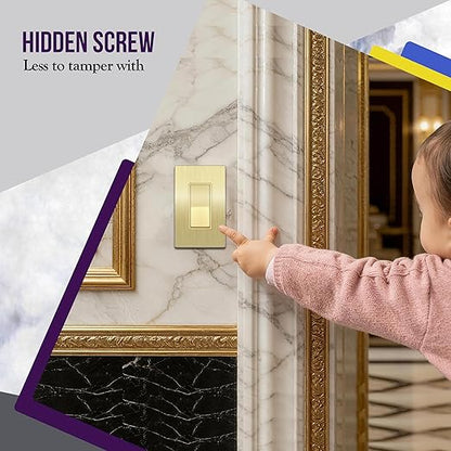 ENERLITES Elite Series Decorator Light Switch with Brushed Screwless Wall Plate, Single Pole, 3 Wire, Grounding Screw, Residential Grade, 15A 120V, UL Listed, 91150-GDWBP, Brush Gold with Wall Plate