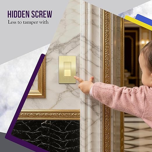 ENERLITES Elite Series Decorator Rocker Light Switch, 15A 120V/277V, Single Pole, Grounding Screw, Residential Grade, UL Listed, Brushed Wall Plates Included, 91150-GDWBP-10PCS, Gold Color (10 Pack)