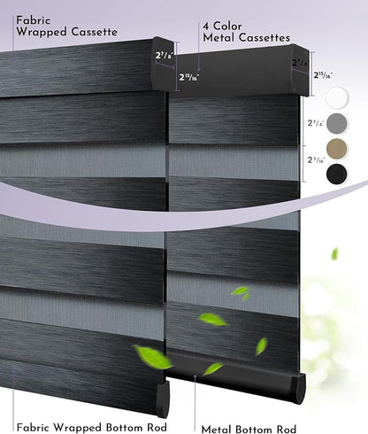 Graywind Motorized Zebra Blinds 100% Blackout Compatible with Alexa Horizontal Light Filtering Window Shades Remote Roller Blinds with Valance for Smart Home and Office, Customized Size (Charcoal)