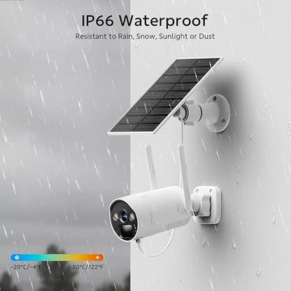 CAMCAMP 4MP Solar Powered Security Camera Outdoor, 2.4G/5G WiFi Wireless Cameras for Home Security, Color Night Vision, Motion Detection, Spotlight Siren Alarm, App Control, Support SD/Cloud Storage
