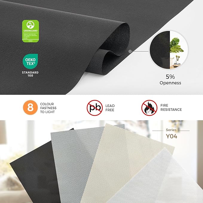 HeyBlinds Motorized Solar Shades with Remote, Light Filtering Mesh Roller Shades, Flame Retardant Smart Blinds, UV Blocking, Alexa Google HomeKit Compatible, Custom Size (Plain Black-5% Openness)