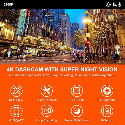 Mangoal 4K Dash Cam Custom fit for GMC Yukon, Yukon XL 2021-2022 (Model B), SLE SLT AT4 Denali, Integrated OEM Look, UHD 2160P Video, WiFi & App, G-Sensor, Loop Recording, Easy to Install, 64GB Card