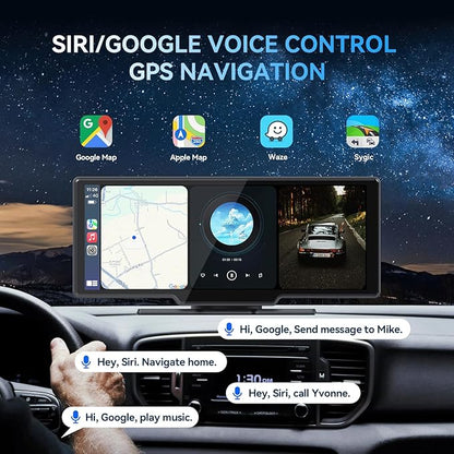 1080p Backup Camera with 10.26” Portable Carplay & Android Auto Touch Screen, Wireless Car Stereo, 4K Dash Cam, Bluetooth/GPS Navigation/Mirror Link/Voice Control/Loop Recording, 64GB TF Card Included
