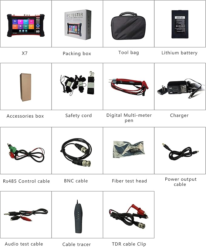 EVERSECU 7-inch retina touch screen all-in-one multi-functional 4K IP Camera Tester 8MP HD-SDI/TVI/AHD/CVI CCTV Tester, Multimeter, TDR Cable Test/OPM/VFL/POE Output/8GB SD Card/HDMI in&Out