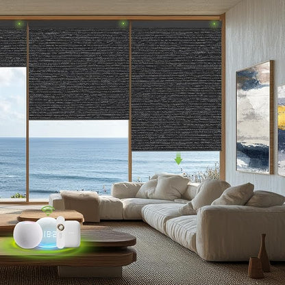 Motorized Blinds with Remote，100% Blackout Smart Blinds Motorized Roller Shades Compatible with Alexa Automatic Blinds for Windows Electric Window Blinds Customized Size Midnight