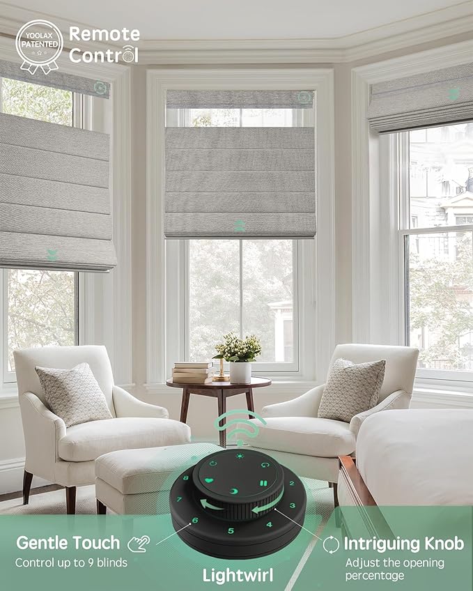 Yoolax Smart Top Down Bottom Up Roman Shades, Motorized Roman Shades with Remote, Blackout Smart Blinds Work with Alexa, Google Home, Apple Homekit for Living Room Bedroom, Customized (Wood Stripe)