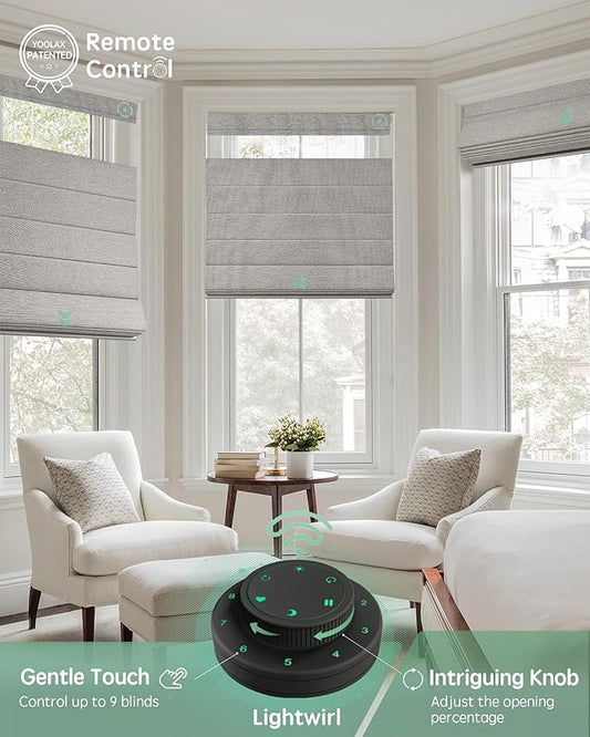 Yoolax Smart Top Down Bottom Up Roman Shades, Motorized Roman Shades with Remote, Blackout Smart Blinds Work with Alexa, Google Home, Apple Homekit for Living Room Bedroom, Customized (Wood Stripe)